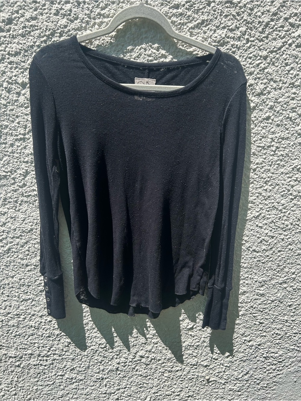 Chaser Black Long Sleeve Crewneck Top with Button-Cuff Detail